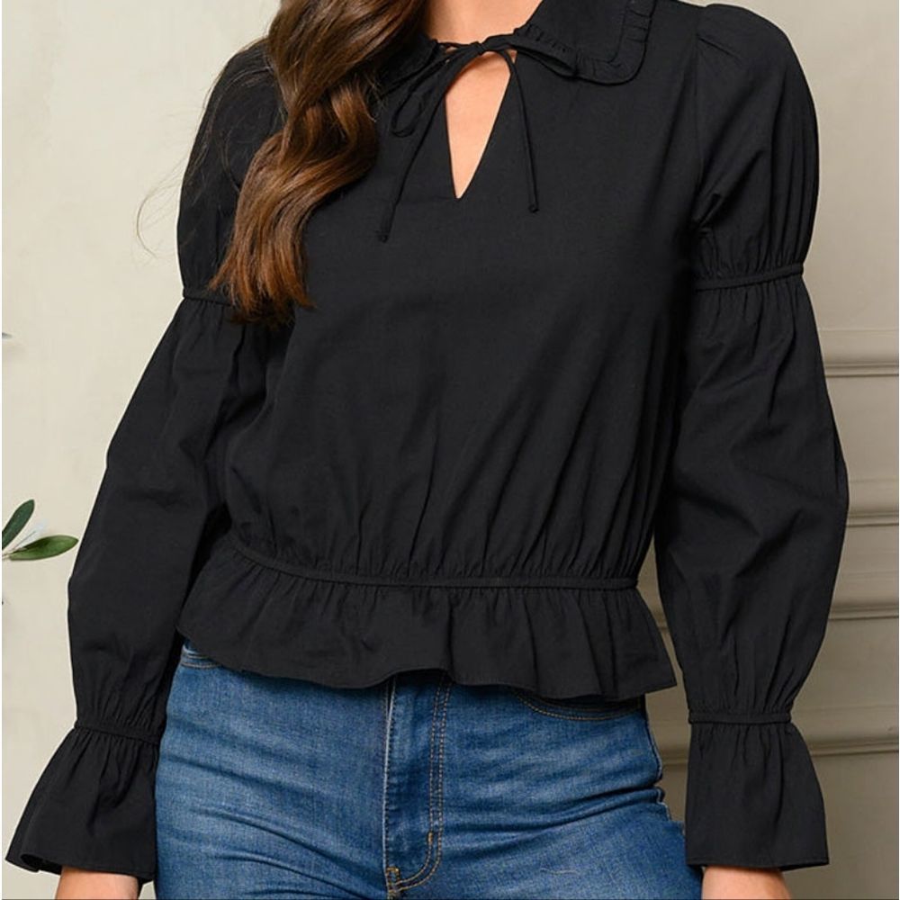 LONG SLEEVE SMOCK FRONT TIE TOP